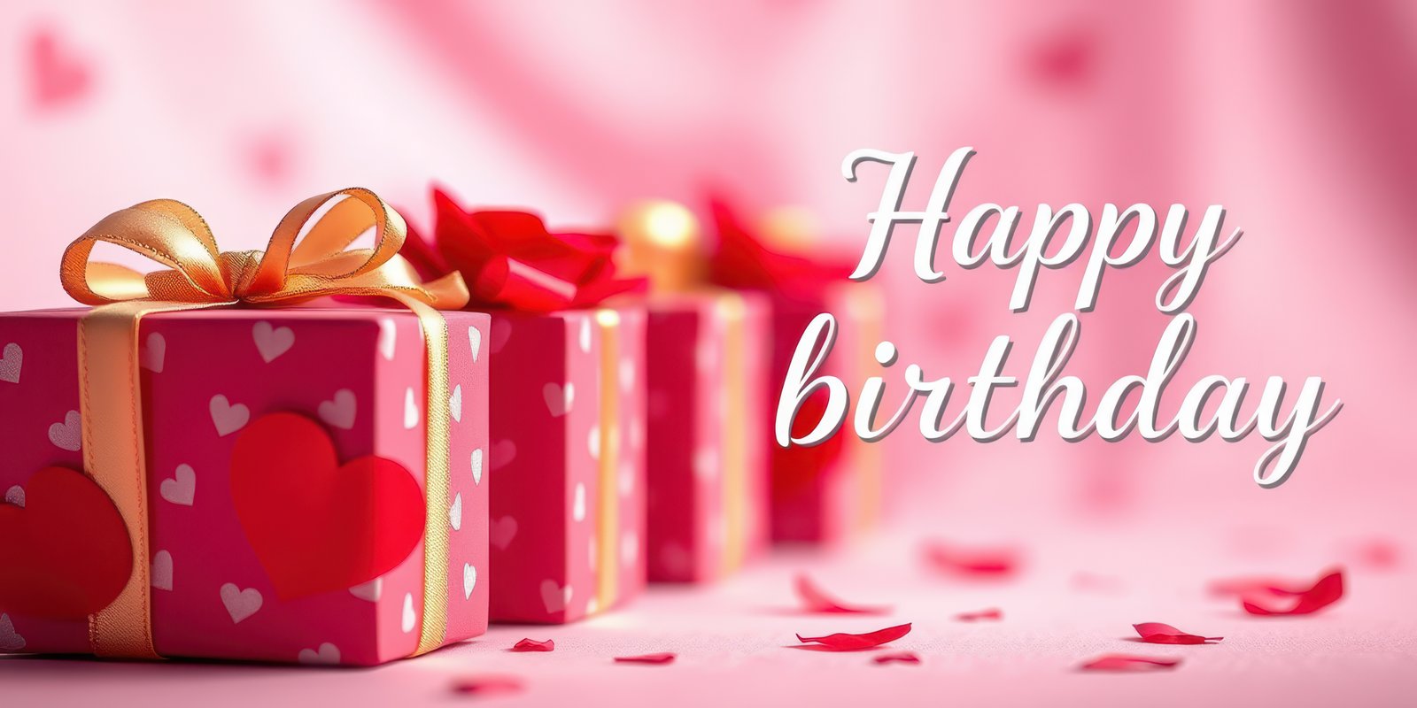 Colorful birthday gifts decorated with hearts and ribbons create a festive atmosphere for celebrating a special day